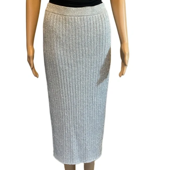 New York Company Skirts Silver Metallic Midi Skirt Size